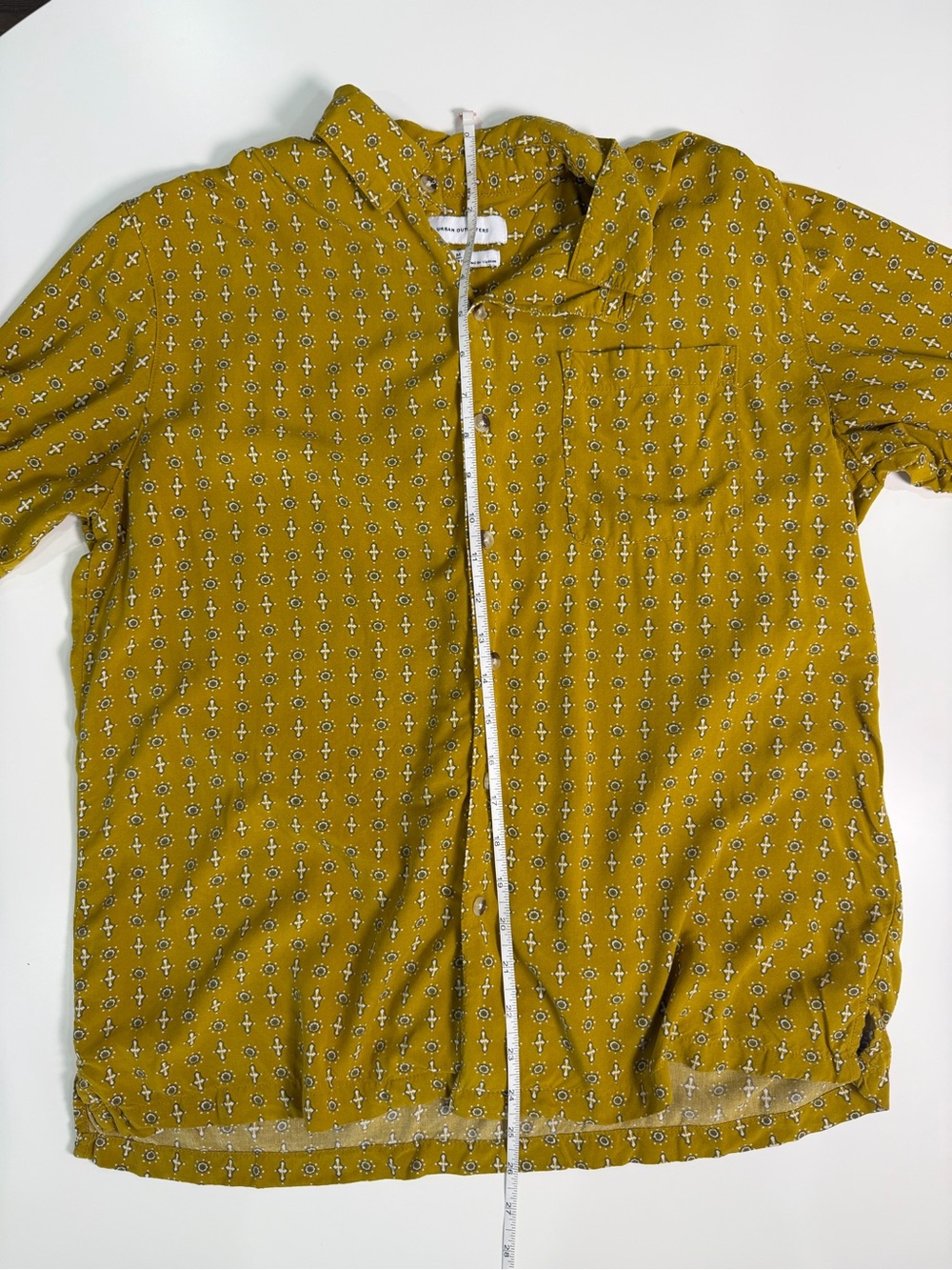 Urban Outfitters Men's Mustard Yellow Medium Geometric Print Button Down Shirt - Picture 9 of 11